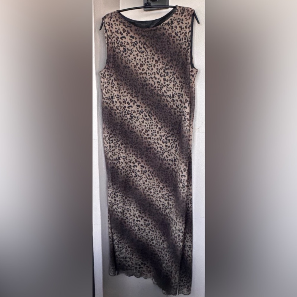 Vintage 90s Kathie Lee Maxi Dress Sleeveless Leopard Print Lined Round Neck XL